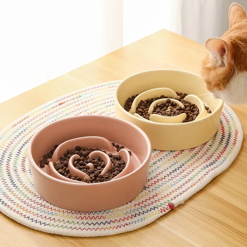 Rose Shape Cat Slow Feeder - Ceramic Bowl