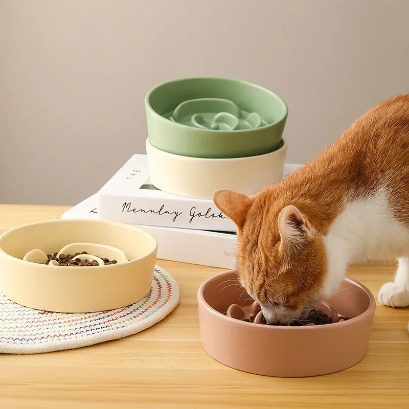 Rose Shape Cat Slow Feeder - Ceramic Bowl