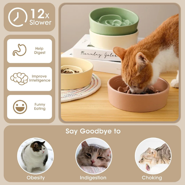 Rose Shape Cat Slow Feeder - Ceramic Bowl